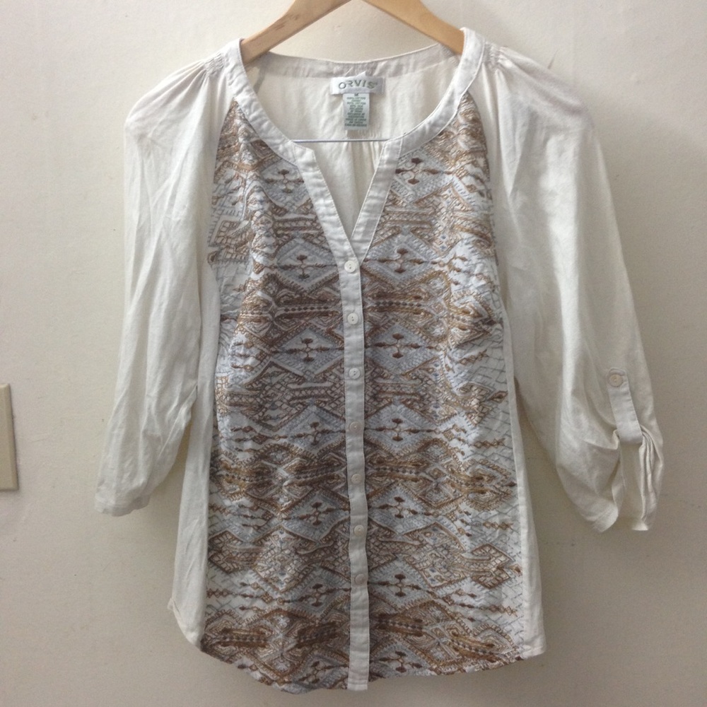 Orvis 3/4 sleeve button down shirt size medium
